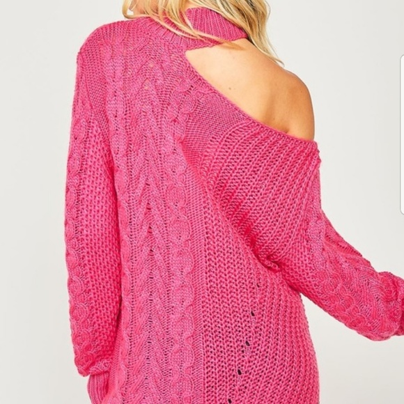 LAST 1! 1-Shoulder Mock Neck Cable Knit Sweater M - Picture 7 of 8
